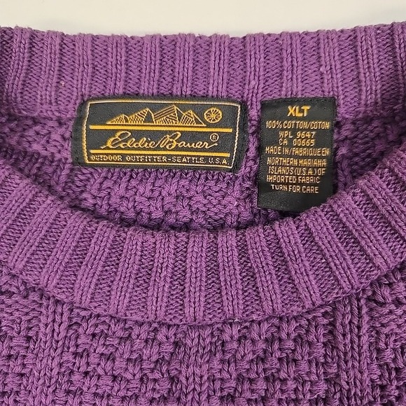 Vintage 90s Eddie Bauer Cable Knit Sweater Mens XL Tall Fisherman Crewneck - Picture 11 of 11